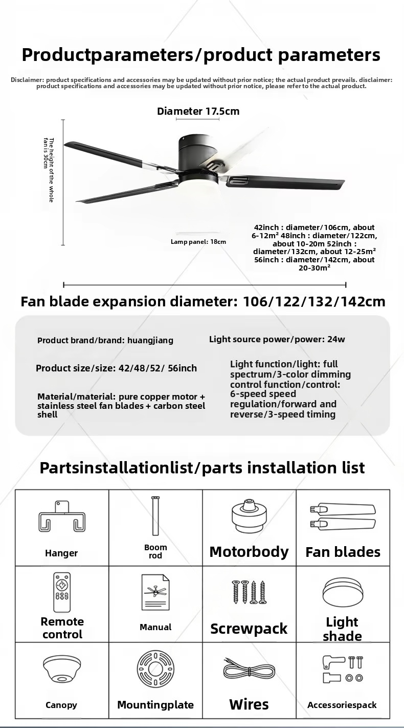 Ceiling Fan with Light and Remote Control LED Chandelier Fan for Living Room
