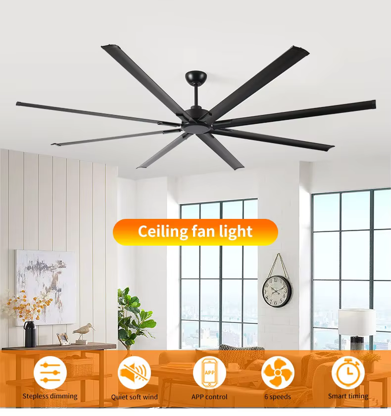 Large Ceiling Fan with 8 Reversible Blades 96/72/84 Inch Industrial DC Motor Ceiling Fan supplier