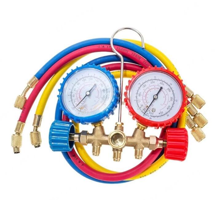 Auto Air Conditioning R134a Manifold Gauge with charging hoses and quick couplers
