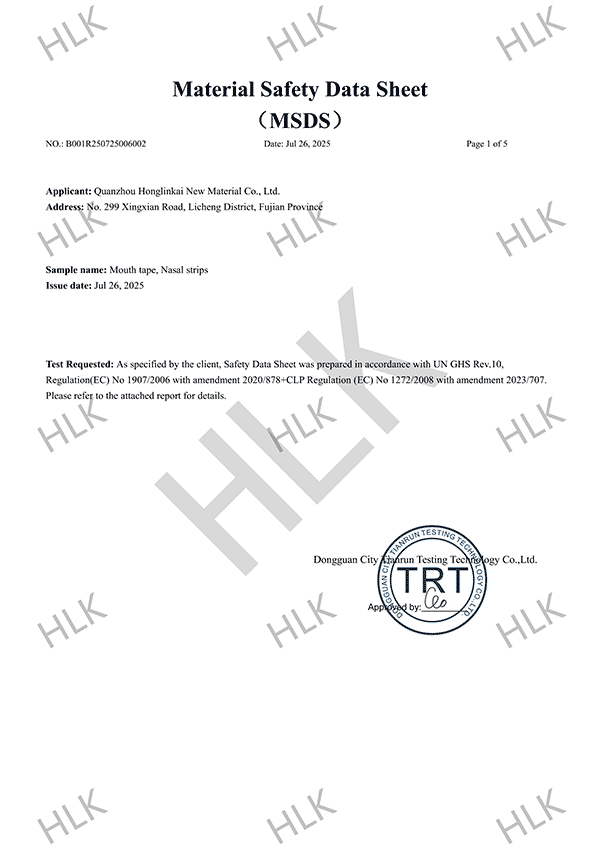 Mouthtape-Nasal Strips-MSDS-Analysis Certificate