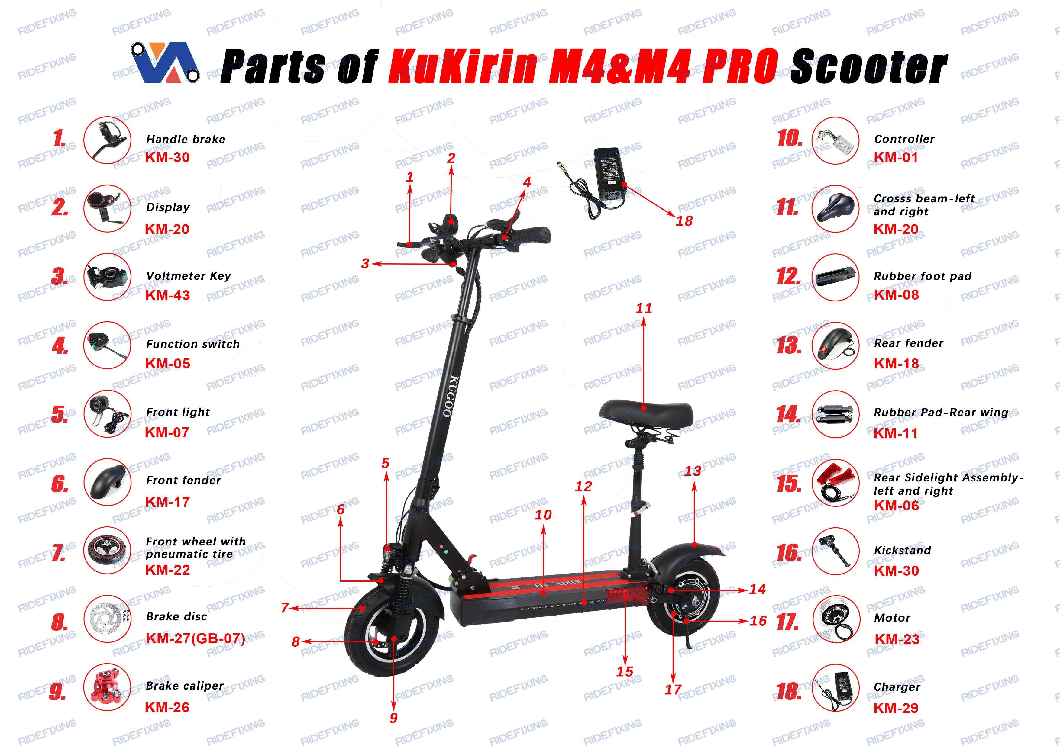 mga spare part ng ridefixing scooter para sa kukirin m4/ m4 pro