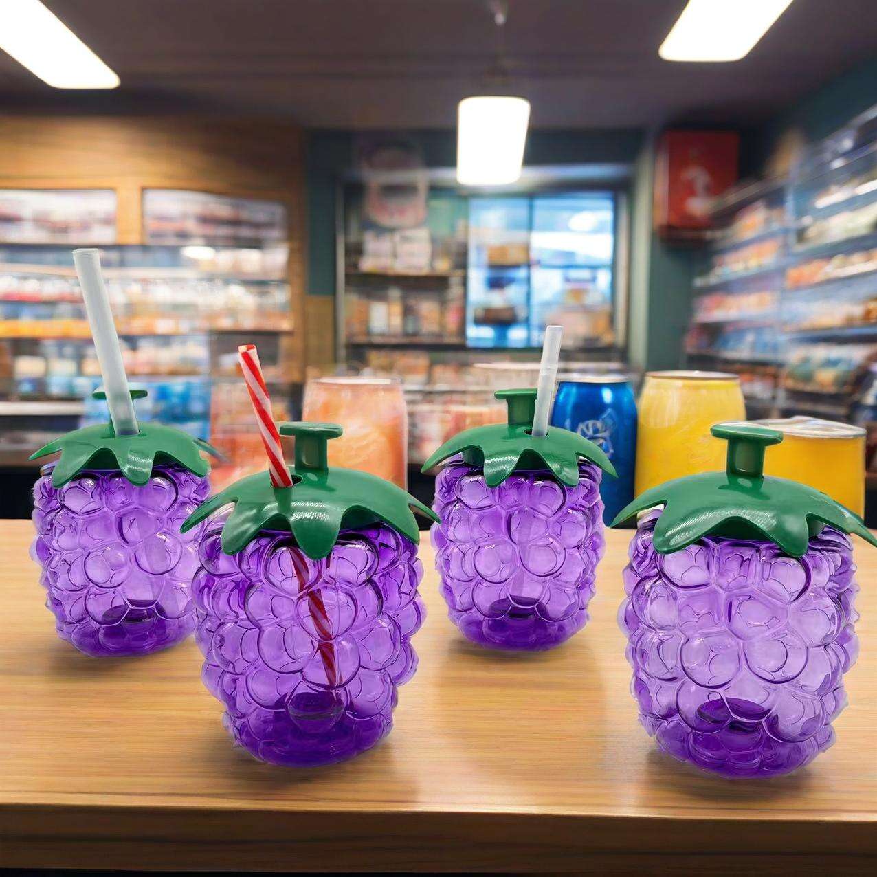 Charmlite Plastic 16oz LED Grape Shape Cup with Straw and Lid