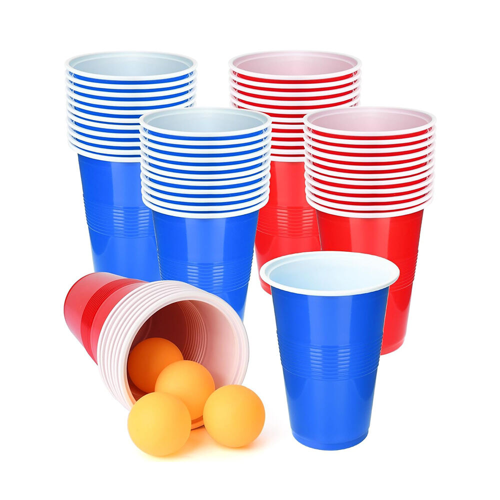 Stackable Cold Party Cups Red Solid Color Beer Pong Cup for Parties Games