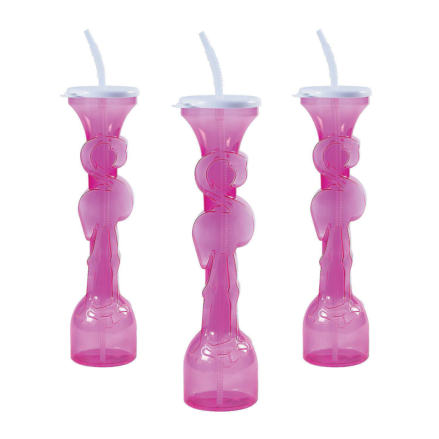 BPA-Free 45oz Pink Flamingo Plastic Yard Glasses with Lids & Straws