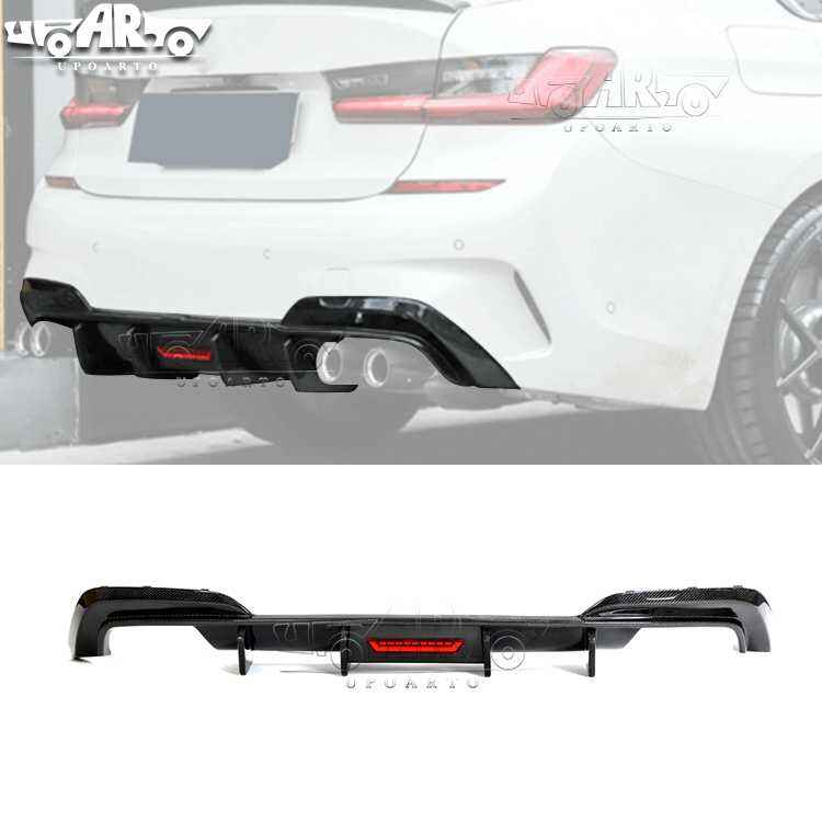 AR-BMW-0265 Left Right Dual Exhaust Pipes Rear Lip With Brake Light for BMW 3 Series G20 2020