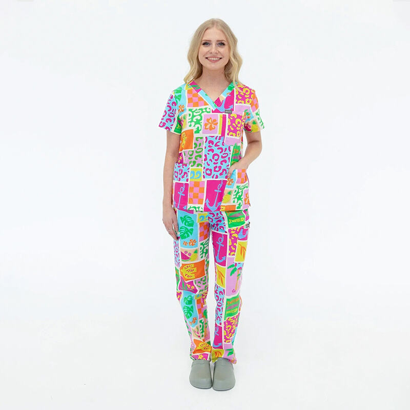 100% Cotton Printed Nurse Scrub Top - Soft Breathable Fun Print Medical Tunic for Healthcare Workers
