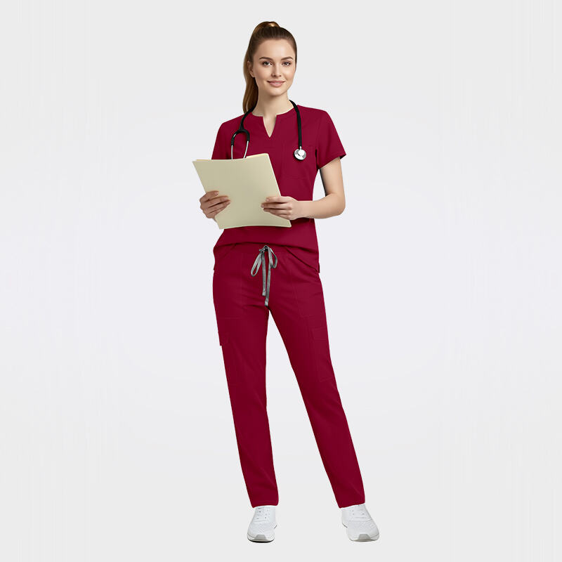 Anti-wrinkle Split-Neck Scrub Set Women's Cargo Uniform Top & Pants 42336