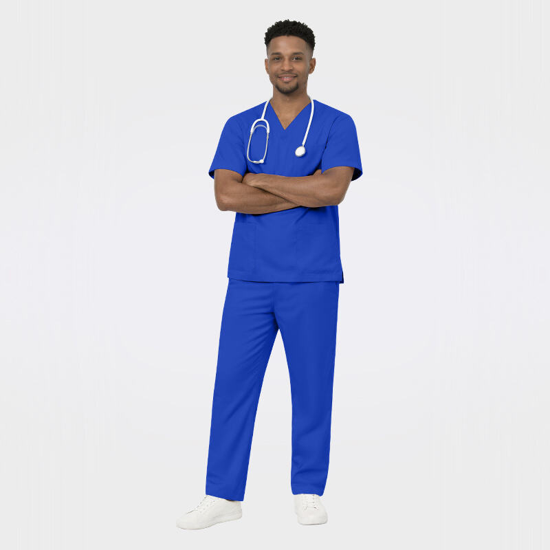 Men’s Professional Medical Scrub Set V-Neck Top Straight-Leg Pants 42001