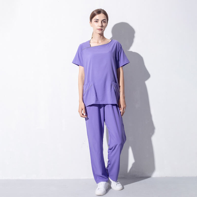 Contrast-Trim Professional scrubs uniforms sets for women Straight Pants 42022