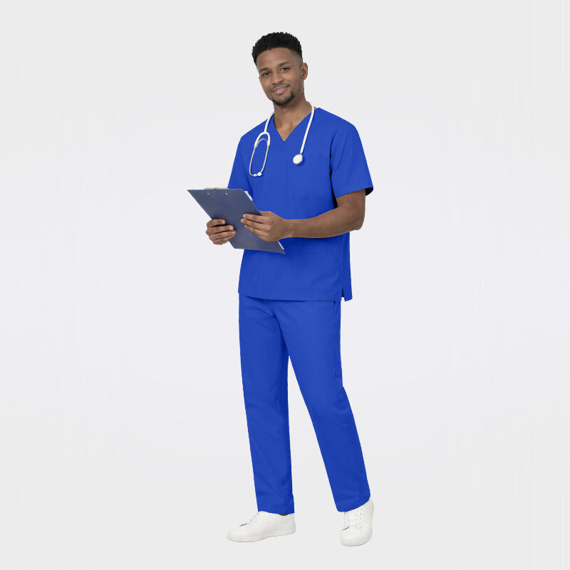 Men’s Professional Medical Scrub Set V-Neck Top Straight-Leg Pants 42001