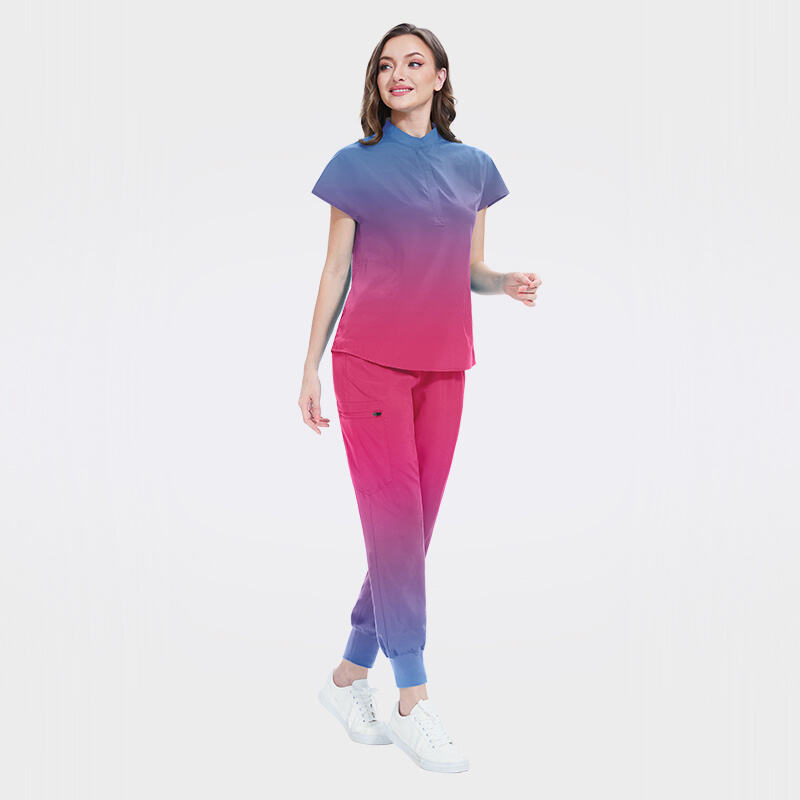 Stylish Ombre Gradient Medical Scrubs Set Soft Stretch Jogger Workwear 42187
