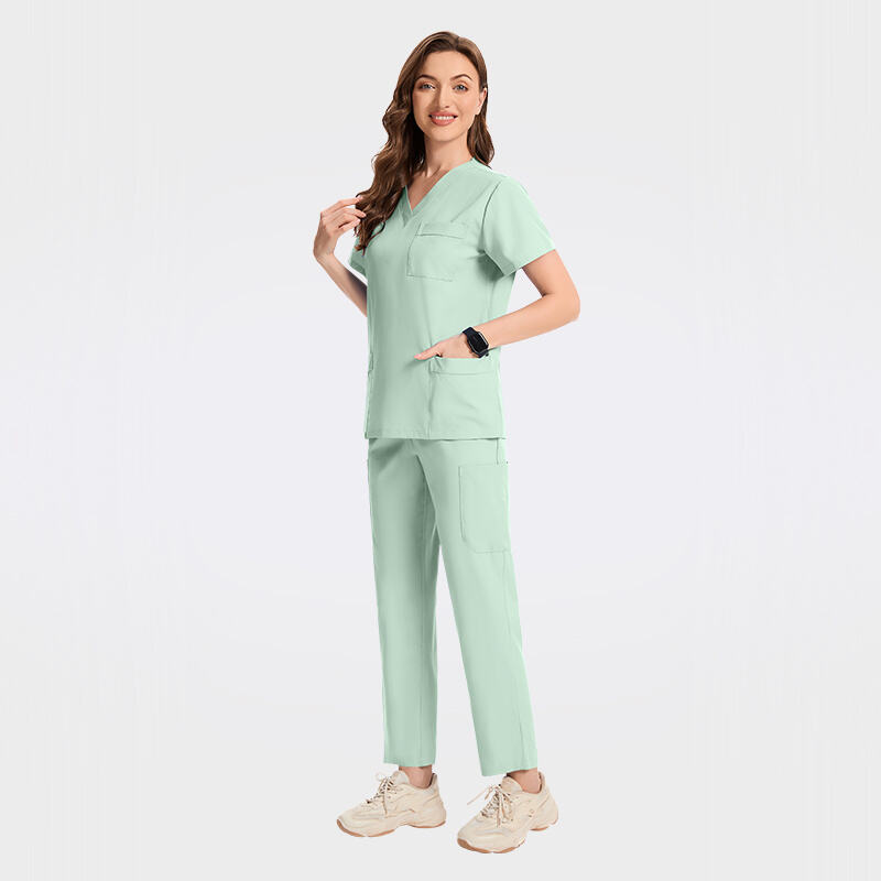 V-Neck Scrub Set Women Medical Uniform Top & Cargo Pants Multi-Pockets 42217