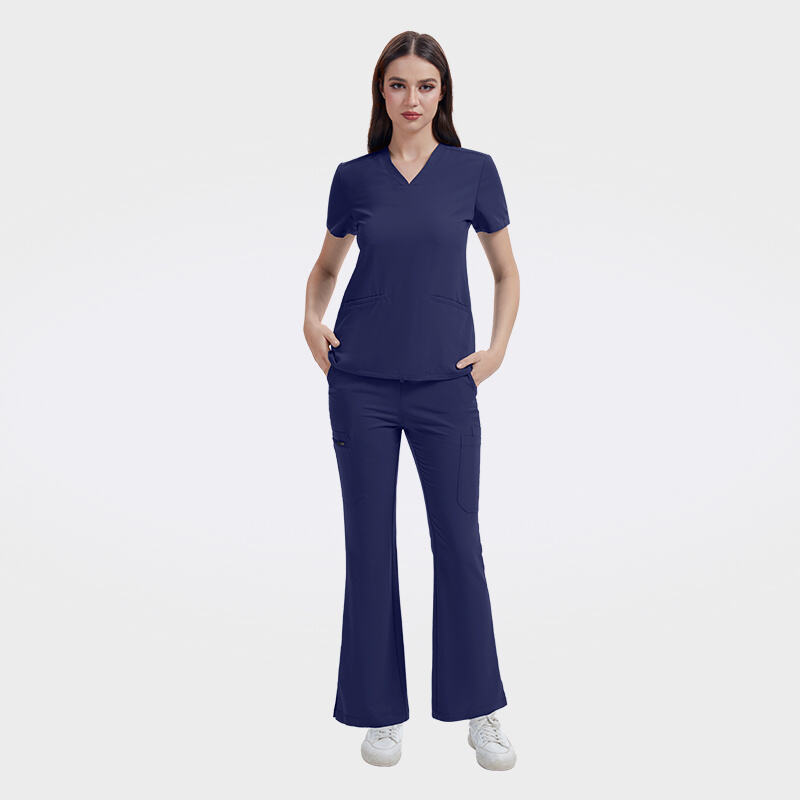 Latest Trend Flared Pants Womens Uniform Sets Neat Cutting Scrub Sets 42332
