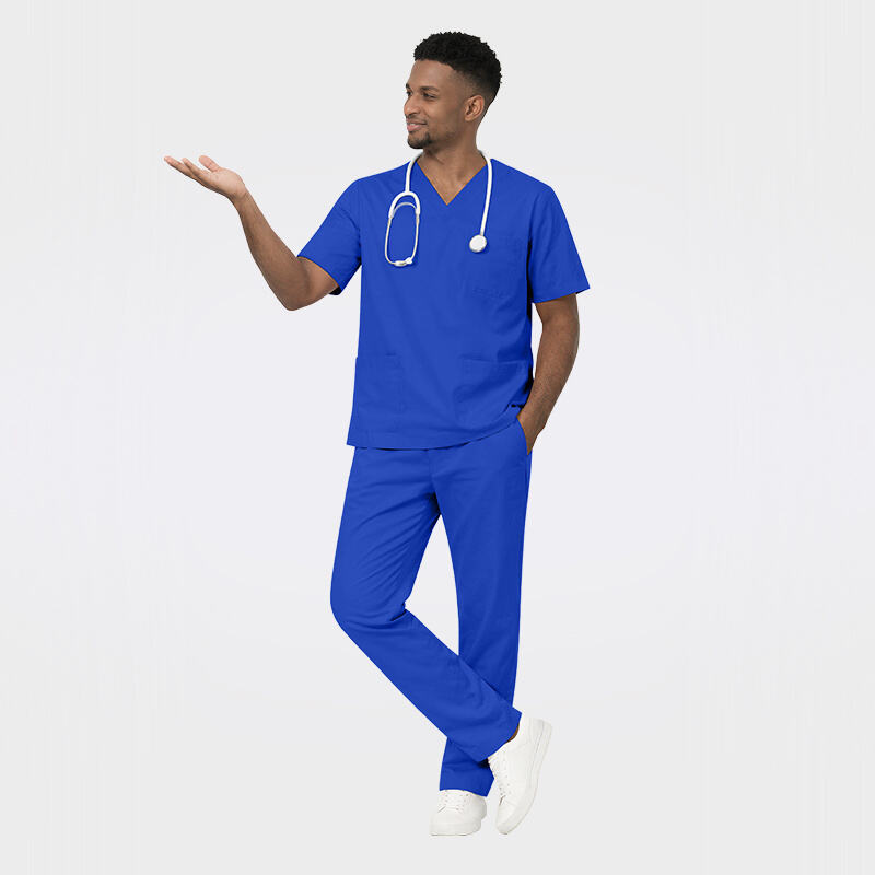 Men’s Professional Medical Scrub Set V-Neck Top Straight-Leg Pants 42001