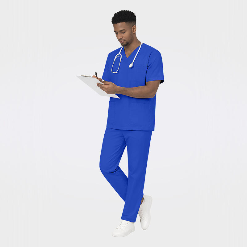Men’s Professional Medical Scrub Set V-Neck Top Straight-Leg Pants 42001