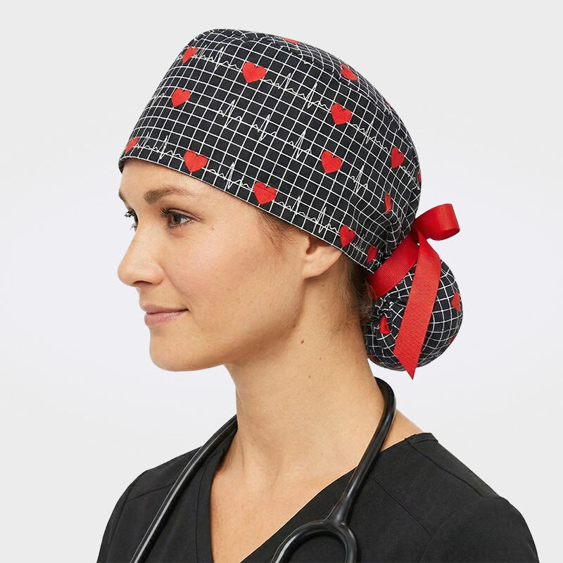 Professional Scrub Cap with Ponytail Pouch and Adjustable Ribbon for Long Hair