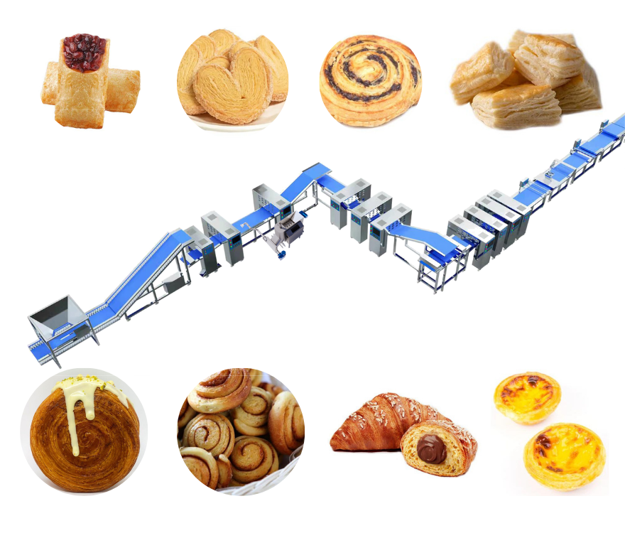 Pastry production lines/pastry laminating line are mainly used to produce baked products with a crispy or crunchy texture.