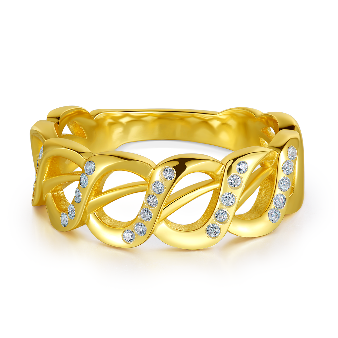 18K Gold Plated Zircon Elegant Bling Ring Fashionable Chain Design for Women