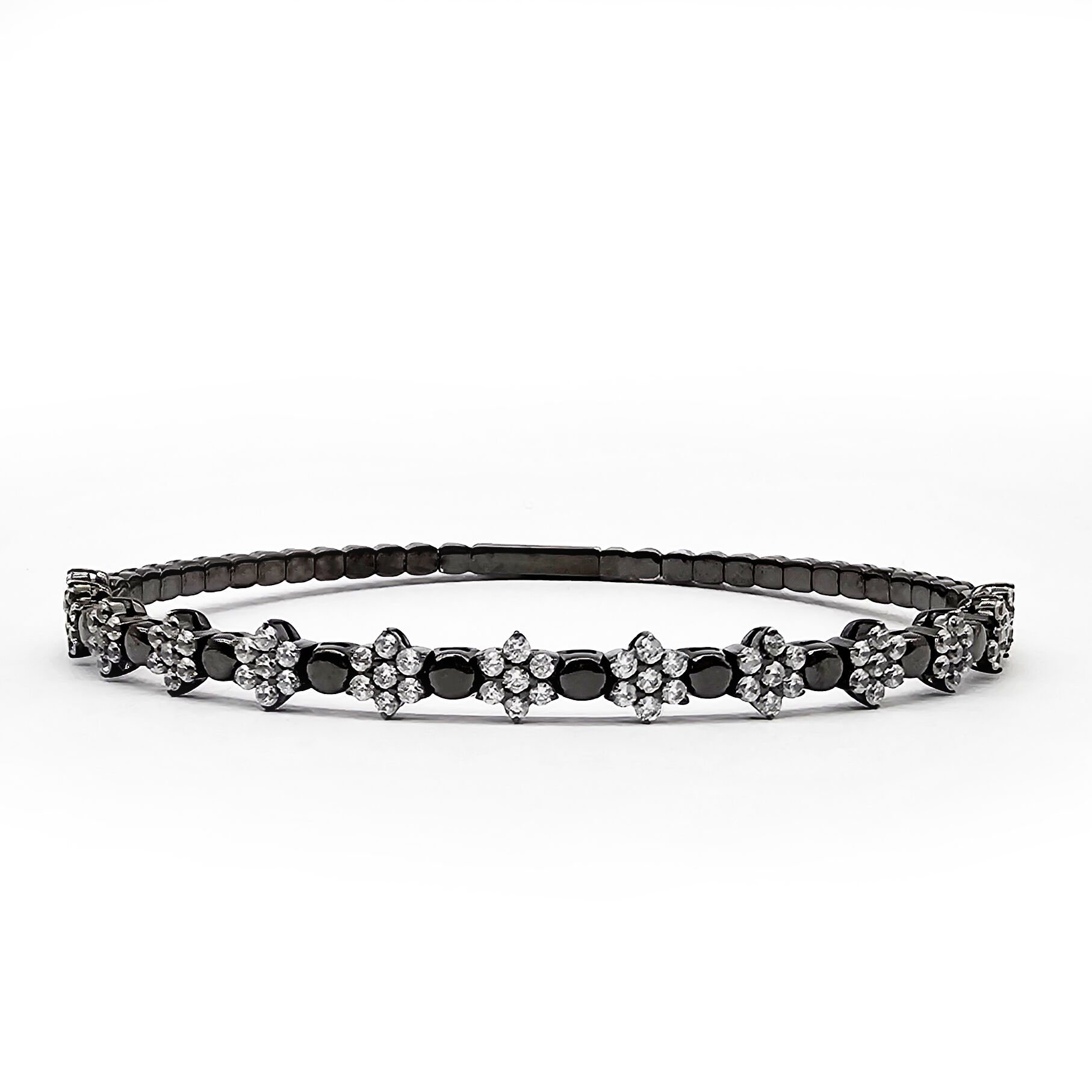 Винтажный браслет в модном стиле для мужчин и женщин с чёрным гальваническим покрытием «под оружейную сталь» и цветочным узором из цирконов, оптовая продажа с ювелирного завода