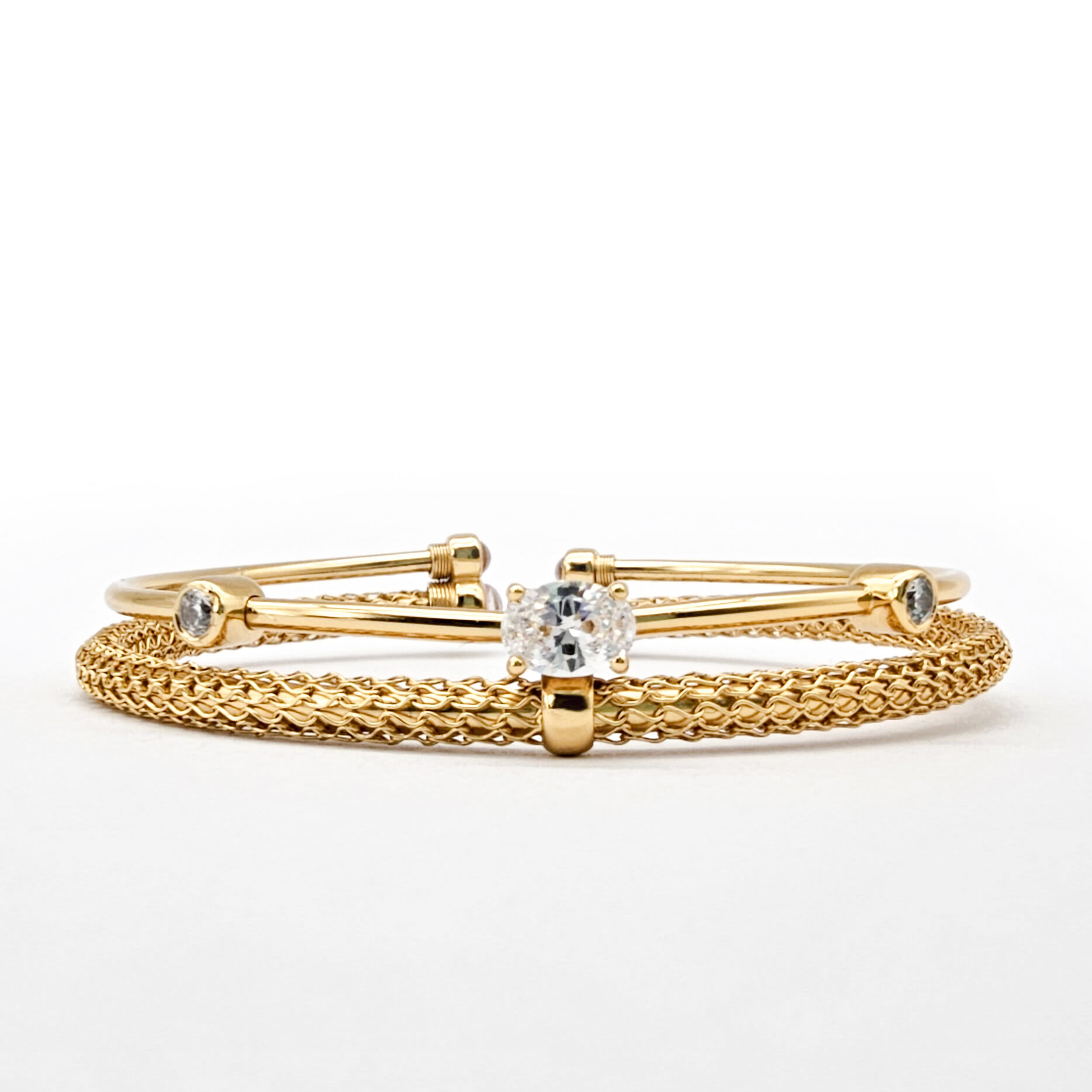 Модный браслет-шарм с двойным слоем, позолоченный 18K золотом, с цирконием, эффектный открытый браслет-манжета с комбинированной текстурой для женщин