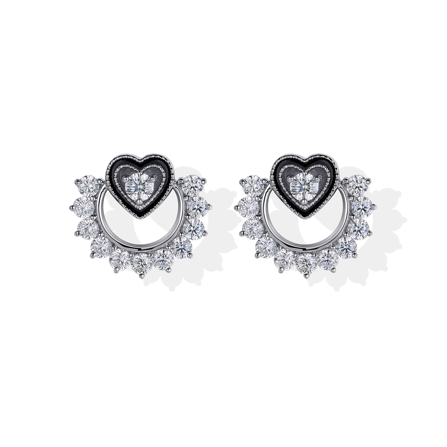 Original design love shape white gold stud earring