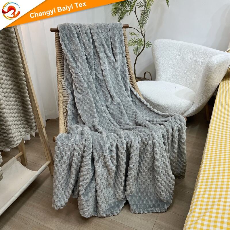 Puszysty ciepły pluszowy gruby bąbelkowy koc do łóżka, kanapy, salonu 50x60 cali, granatowy