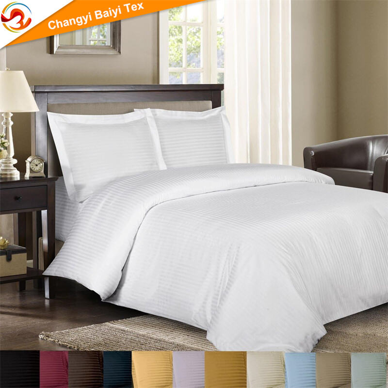 تامین‌کننده ملحفه هتلی از کارخانه چینی OEM/ODM، مجموعه ملحفه ۴ قطعه‌ای نرم از جنس میکرو فایبر رنگرزی شده با طرح خطوط ساده، شامل تشک، کوسن و روپوش ملافه، قابل سفارشی‌سازی برای منزل، تامین‌کننده ملحفه پلی استر ۱۰۰ درصد