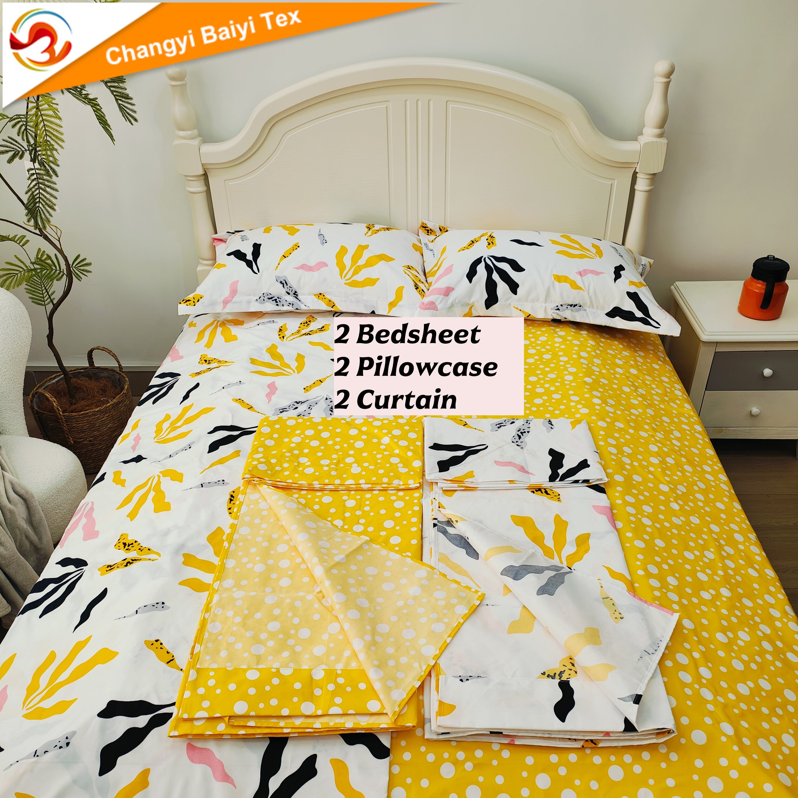 Zestaw pościeli na zamówienie: 2 zasłony + 2 poszewki + 2 prześcieradła