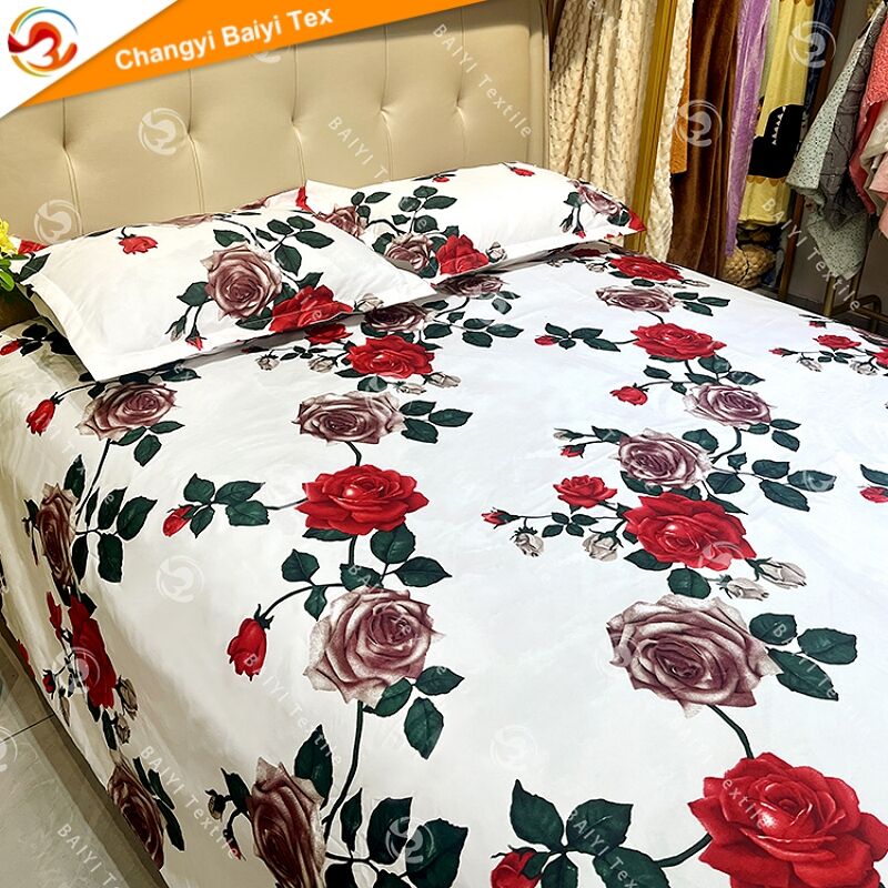 100% poliester z nadrukiem pigmentowym w motywie kwiatów, 3-częściowy komplet pościeli z poszewkami na poduszki, personalizowany zestaw pościeli