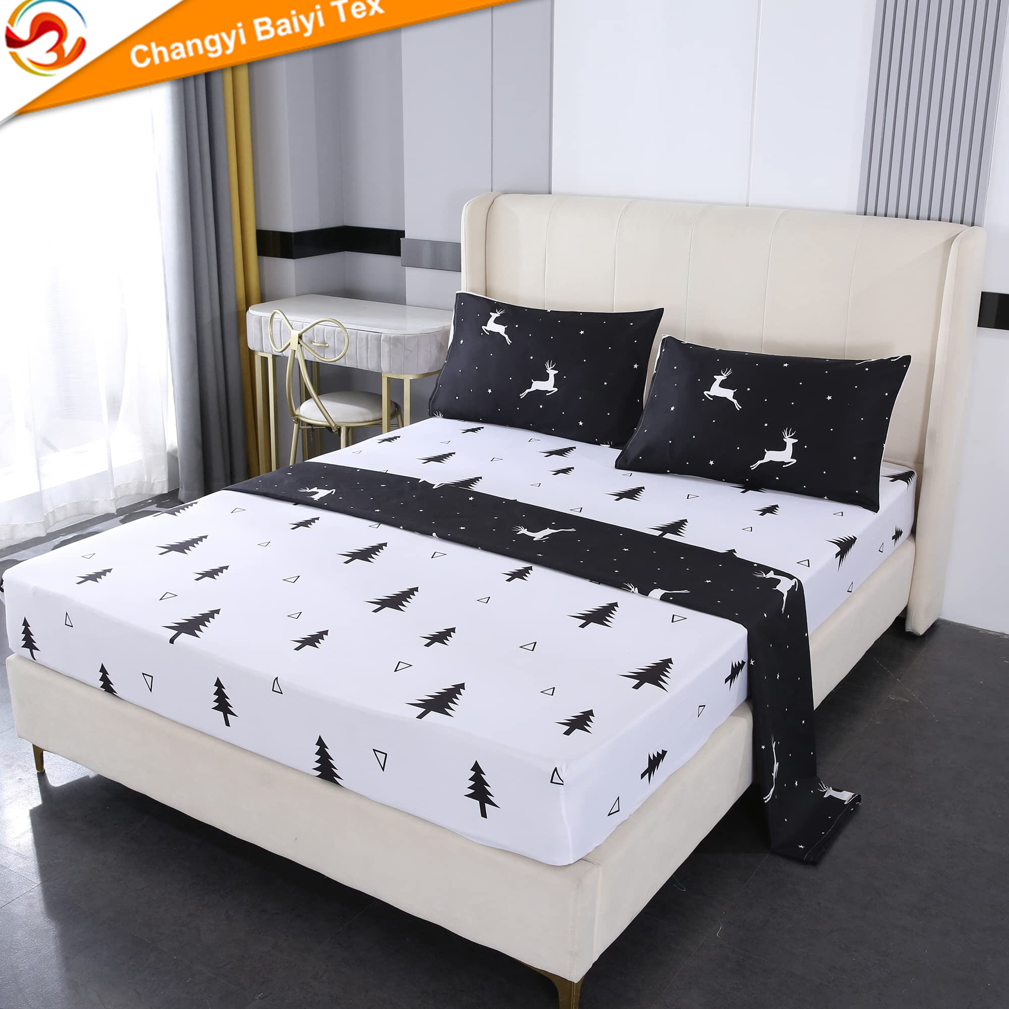 مجموعه ملافه مدرن از جنس میکروفایبر بافته‌شده سفارشی همراه با کوسن