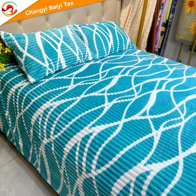 Hurtowy koc flanelowy z nadrukiem w paski, zestaw 3-elementowy na zimę, możliwa personalizacja