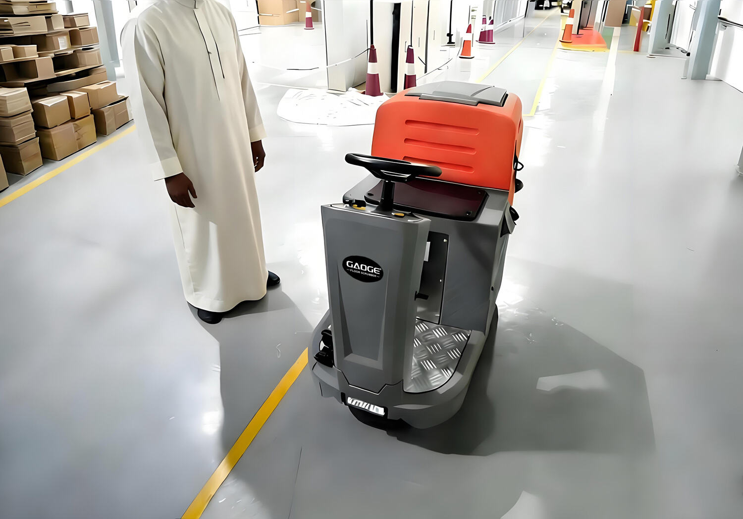 Warehouse Floor Cleaning Case in Saudi Arabia | GAOGE F560 Ride-On Scrubber for Epoxy Floors