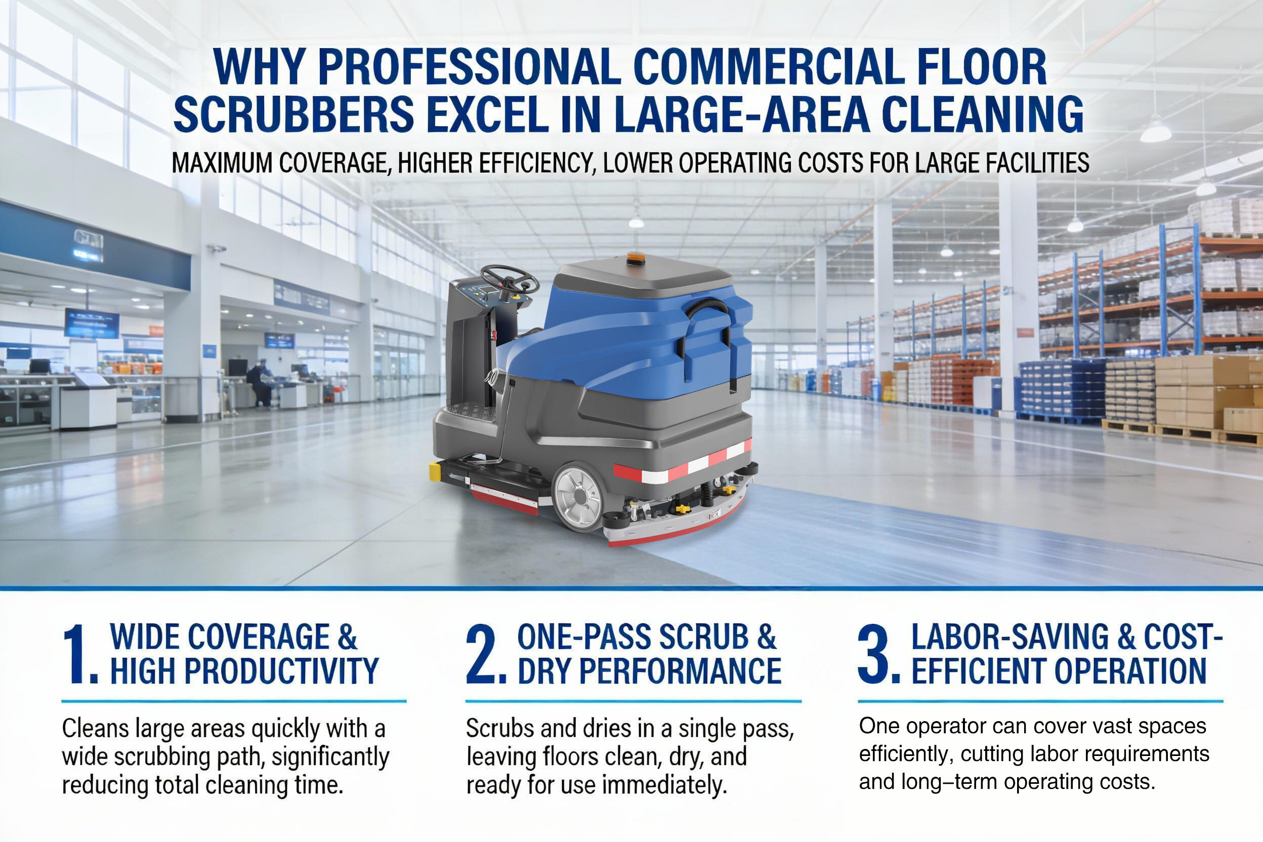What Are the Advantages of Professional Commercial Floor Scrubbers for Large-Area Cleaning?