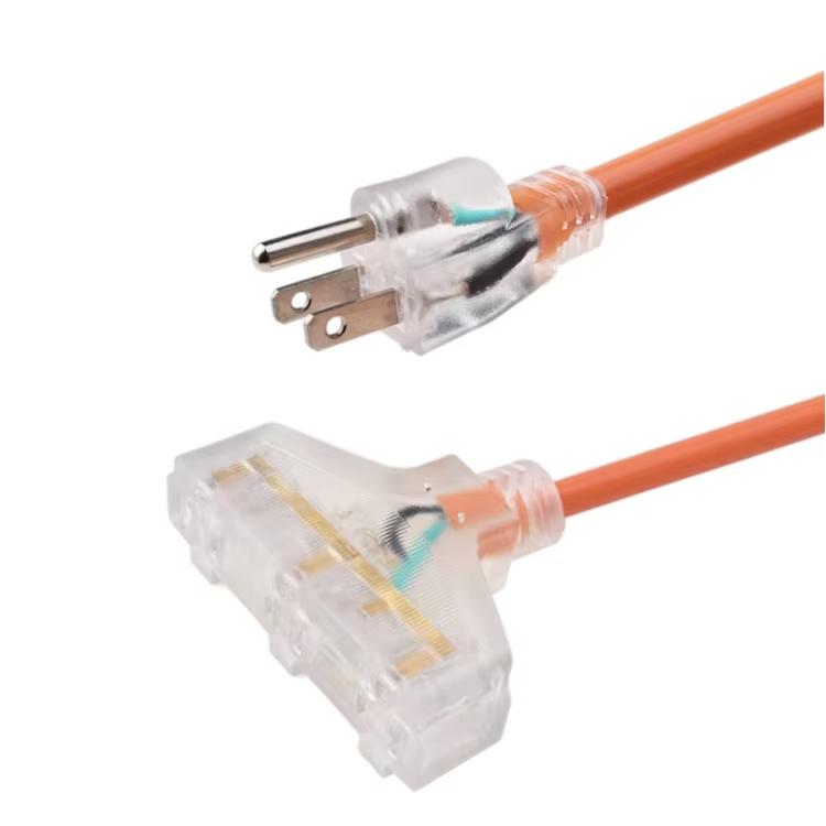 High Quality Power Cable Heavy Duty 3 Outlets UL Approved Power Extension Cord with Three Pin Plug