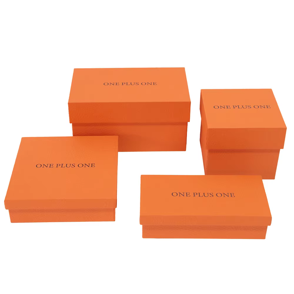 Custom Logo Orange Rigid Hard Case Cardboard Packaging Lid and Base Rigid Paper Gift Box details