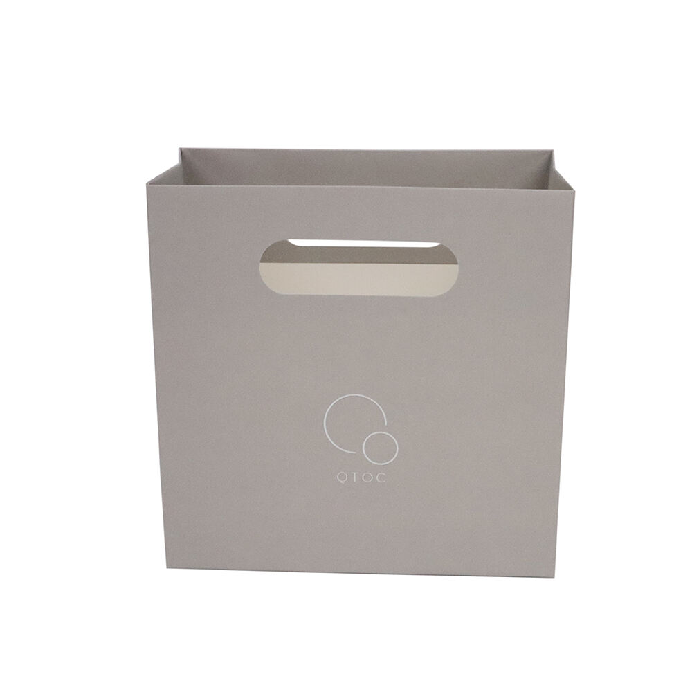 Custom Logo Coated Paper Grey watch Packaging Gift Shopping Bag With Die Cut Handle