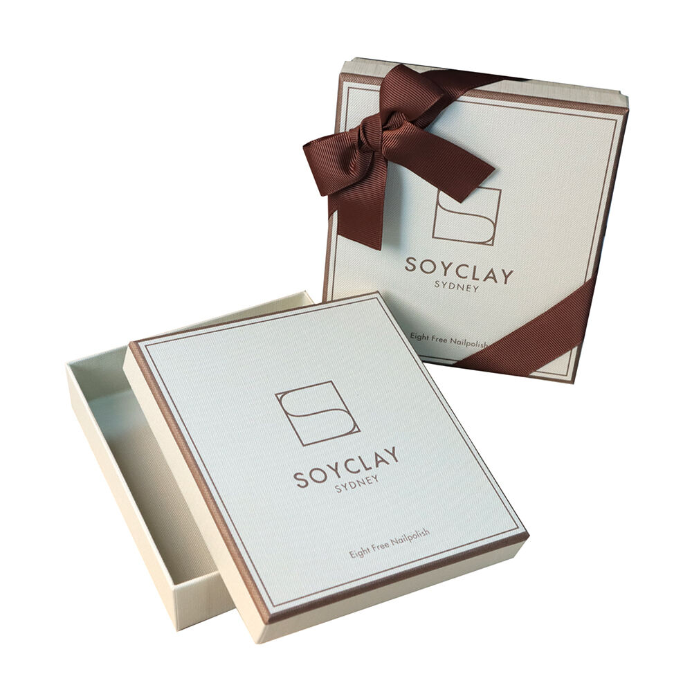 Custom Logo Rigid Hard Case Cardboard Packaging Lid and Base Rigid Paper Gift Box with Ribbon