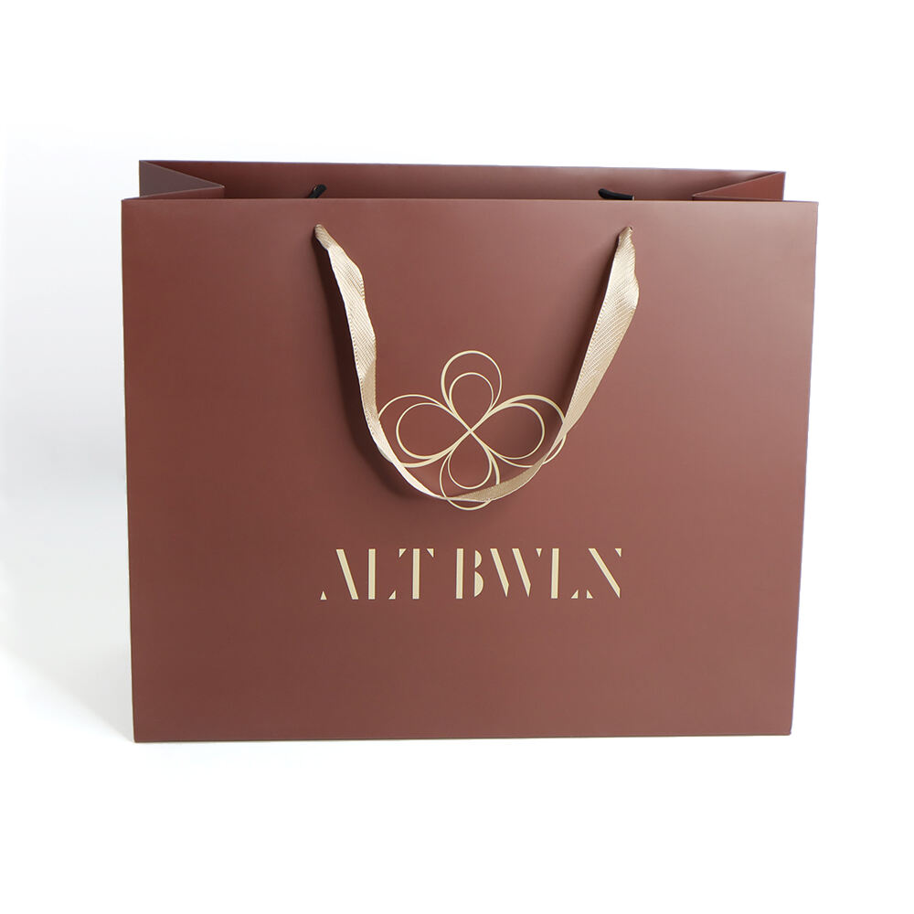 Custom Branded Logo Luxury Paper Clothing Packaging Gift Shopping Bag Paper Bag With Ribbon Handle