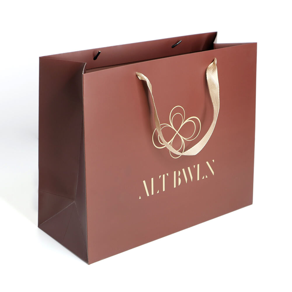 Custom Branded Logo Luxury Coated Paper Clothing Packaging Gift Shopping Bag Paper Bag With Ribbon Handle