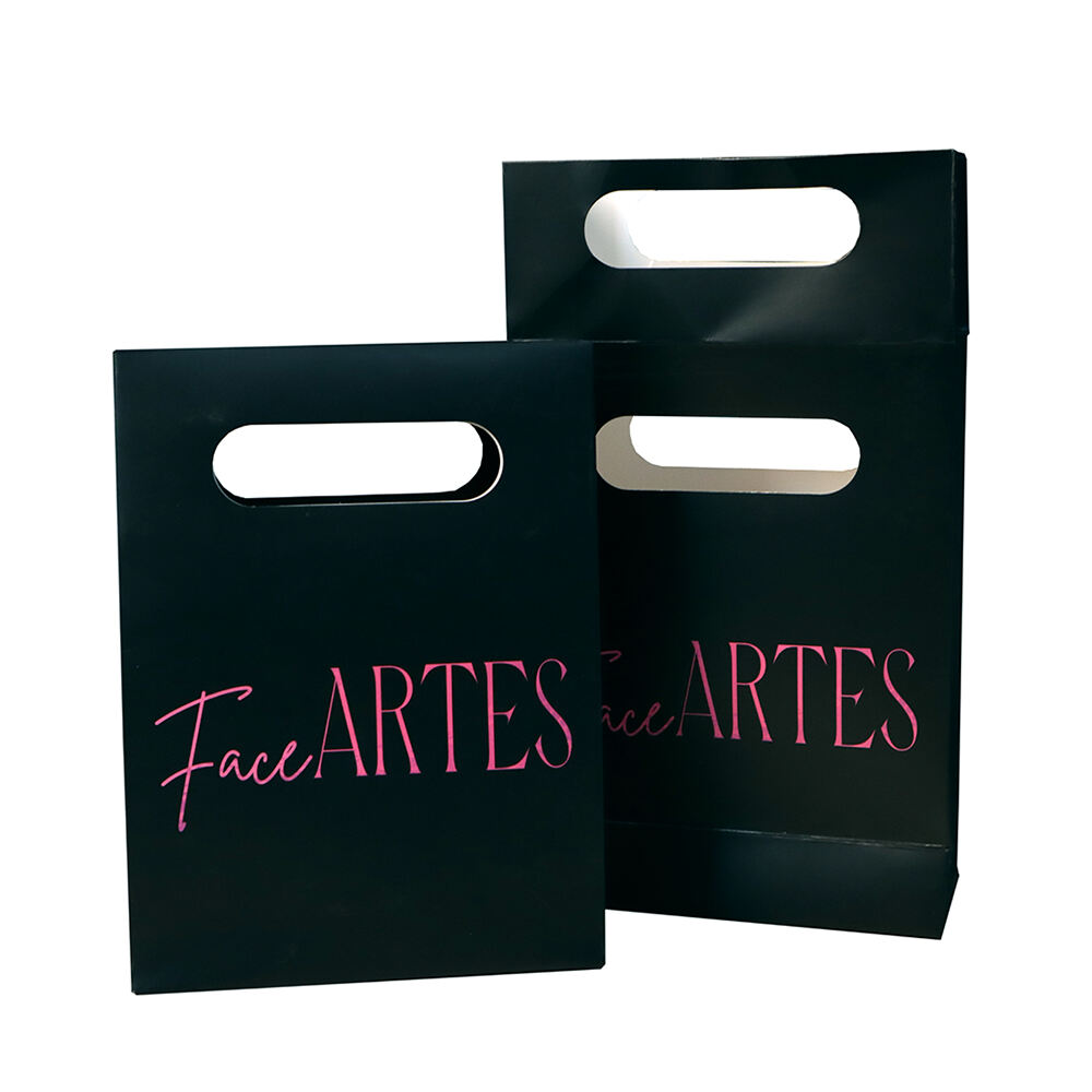 Custom Logo Coated Paper Black Clothing Packaging Gift Shopping Bag With Die Cut Handle
