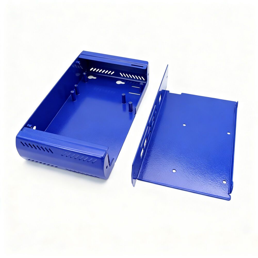 Recipiente Electrónico en Aluminio e Acero Inoxidable con Revestimento en Pó Azul, Estampado, Dobre e Soldadura