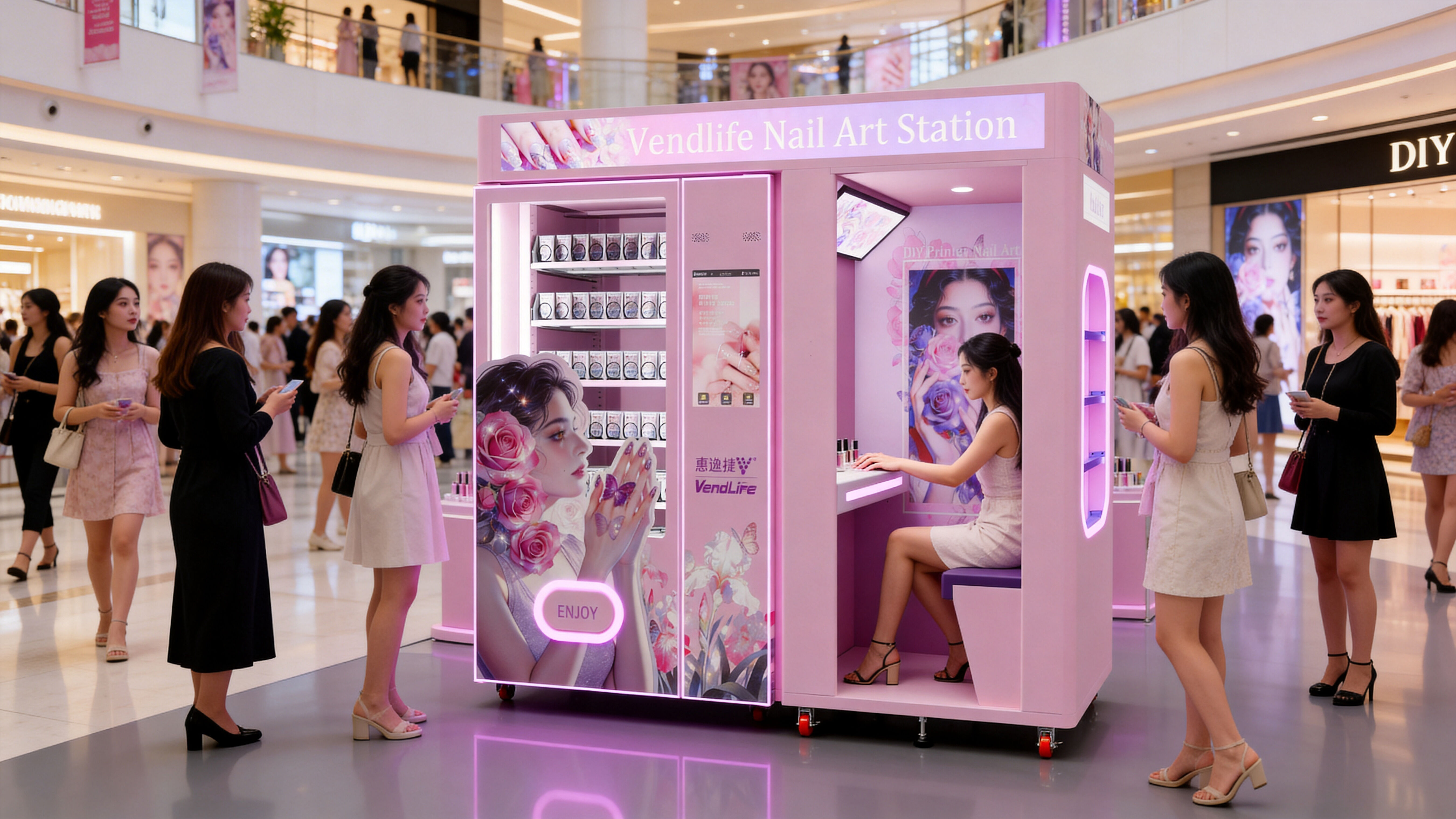 AI-Powered Nail Art Vending Machine | 60-Second Print | 24/7 Operation