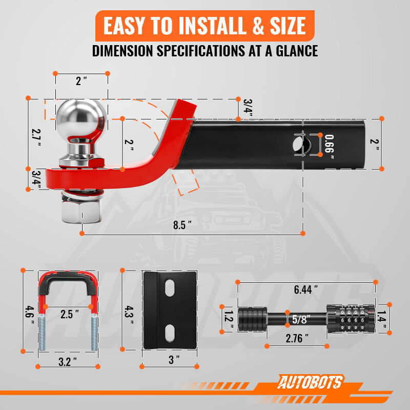 2 trailer ball mount 8000lbs forged steel lock pin hitch tightener for off road rv tow-3