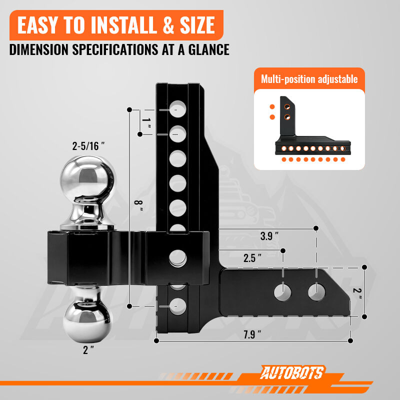 2 adjustable trailer hitch aluminum 8 rise drop 12500lbs ball for truck rv-3