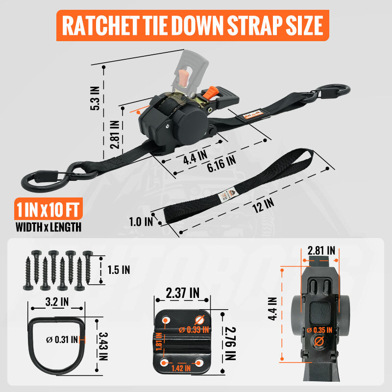 heavy duty ratchet tie down straps 1 inch polyester for truck trailer atv cargo-5