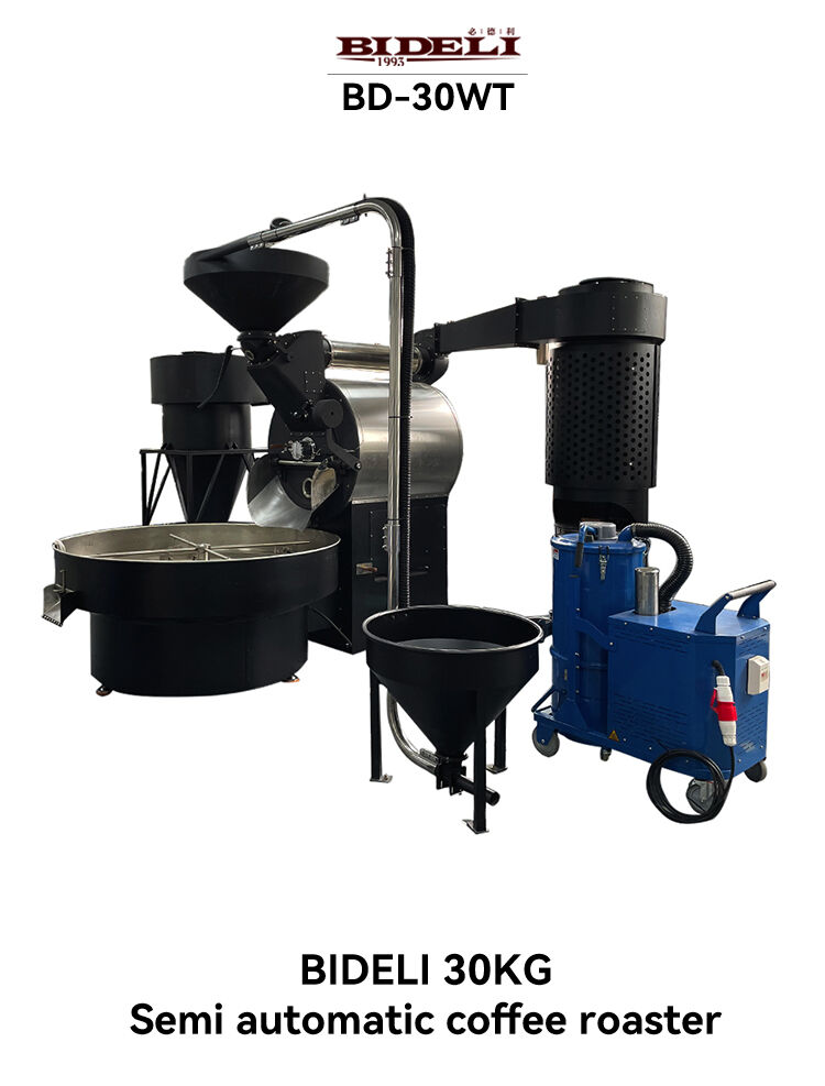 Bideli 30KG Gas Semi-automatic Coffee Roaster/Coffee roasting machine with Cast iron drum supplier