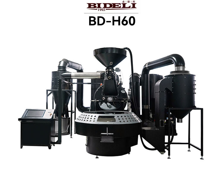 60KG Gas fully automatic Coffee Roaster/coffee roasting machine for industrial used half hot air manufacture