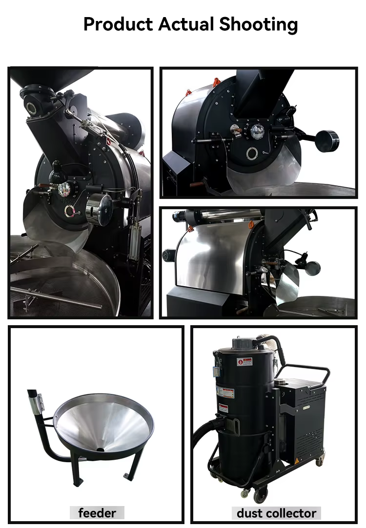 60KG Gas fully automatic Coffee Roaster/coffee roasting machine for industrial used half hot air details
