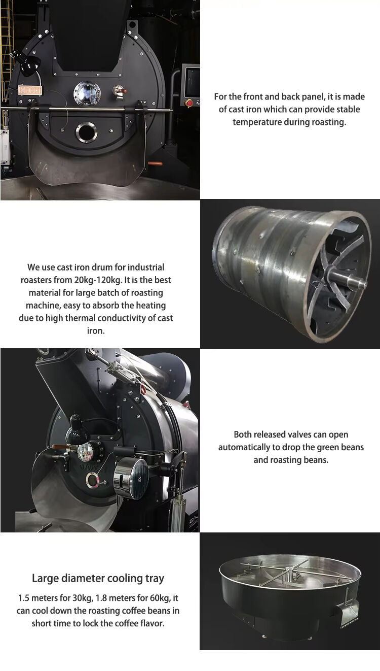 60KG Gas fully automatic Coffee Roaster/coffee roasting machine for industrial used half hot air supplier