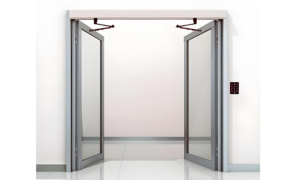 Electric swing doors in a British commercial complex